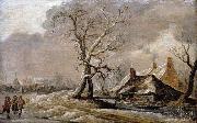 Winter Landscape with Farmhouses along a Ditch.